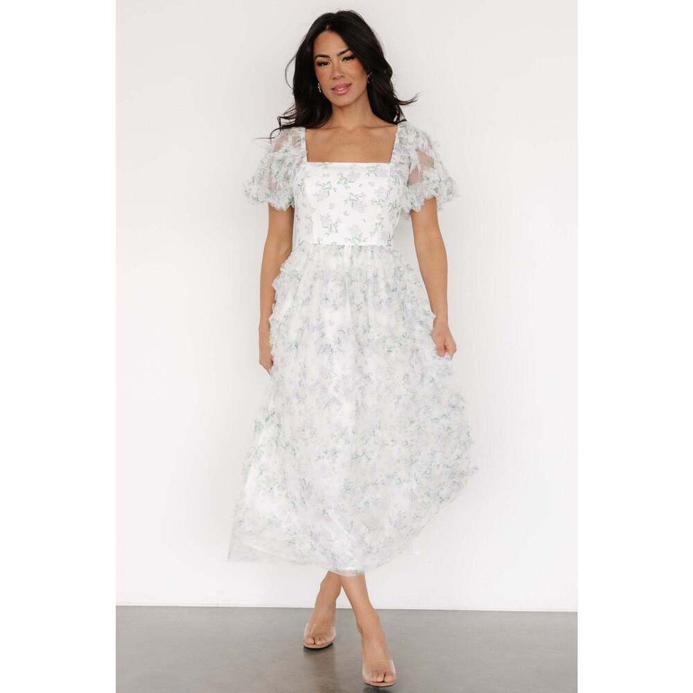 Baltic Born Kiera Ruffle Dress | Off White + Lavender Size MM